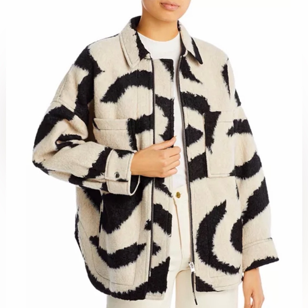 IRO Paris Women's Black/Cream Mofu Zip-Up Jacket w/ Pockets. Size 40/Large